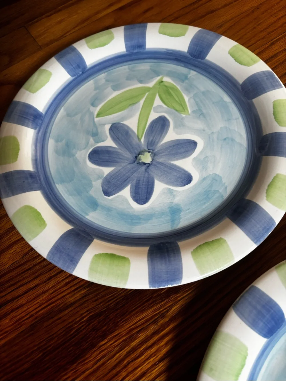 Blue Floral Stoneware Dinner Plates - Set of 2